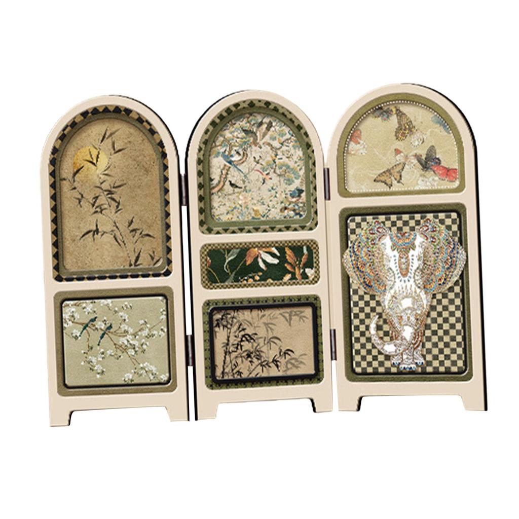 Chinese Design Screen Decoration Collectible Crafts Desk Partition 3 Panel Divider for Office Fireplace Countertop Dining Room