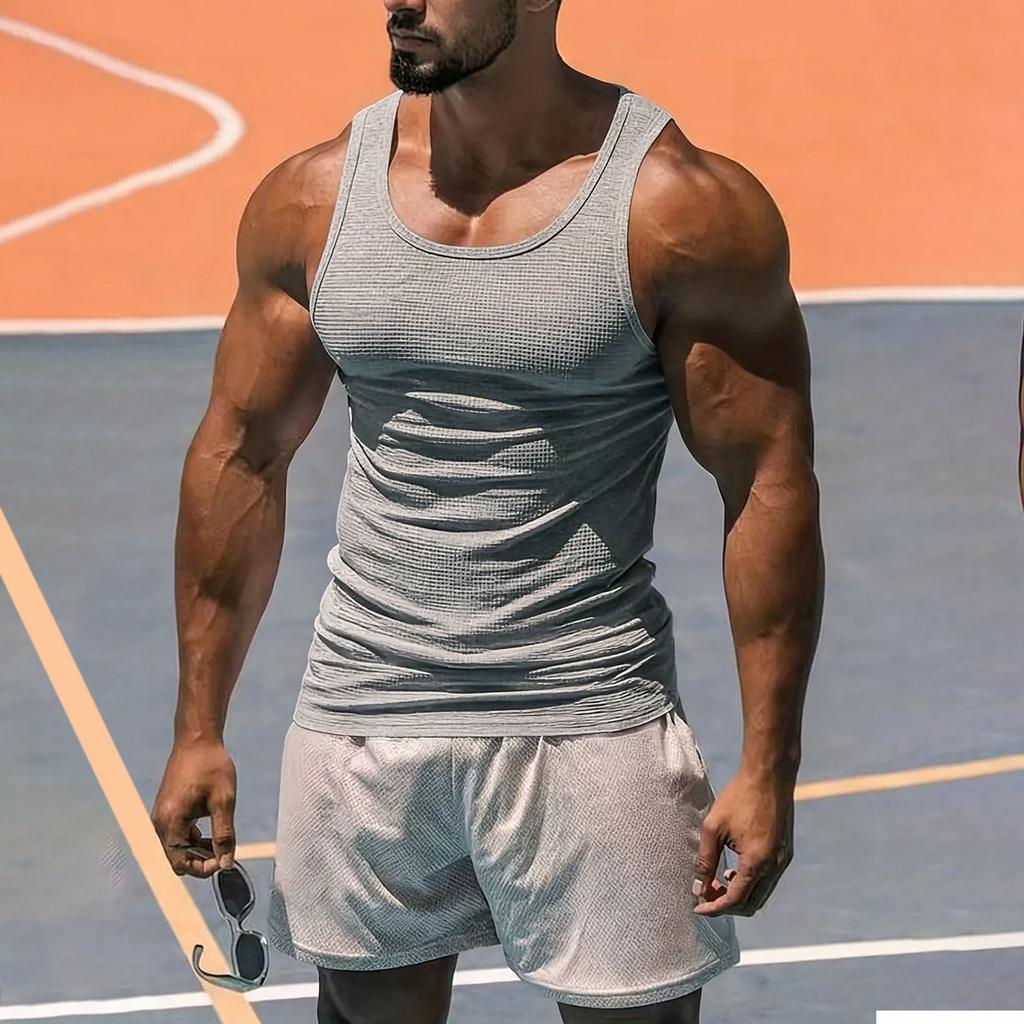 Men's Ribbed Tank Top Sleeveless Athletic Shirt Lightweight Breathable Muscle Fit Undershirt for Training Gym Workout Running Sports