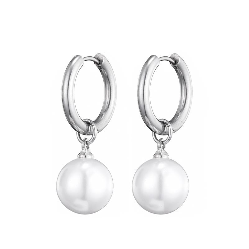 

Fashion Imitation Pearl Pendant Stainless Steel Hoop Earrings Woman Round White Pearls Temperament Elegant Drop Dangle Zircon медный