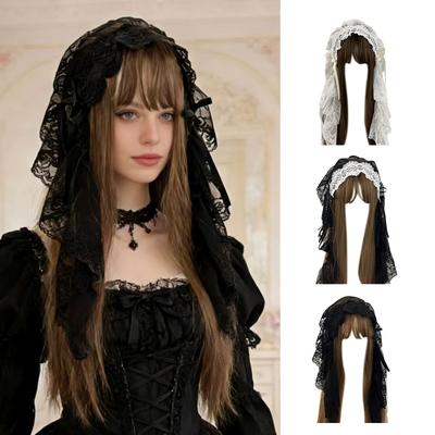 Elegantes Schwarzes Spitzen Gotisches Haarschmuck Traditionelles Design Kopfschmuck Requisiten Für Kostüme Und Versammlungen