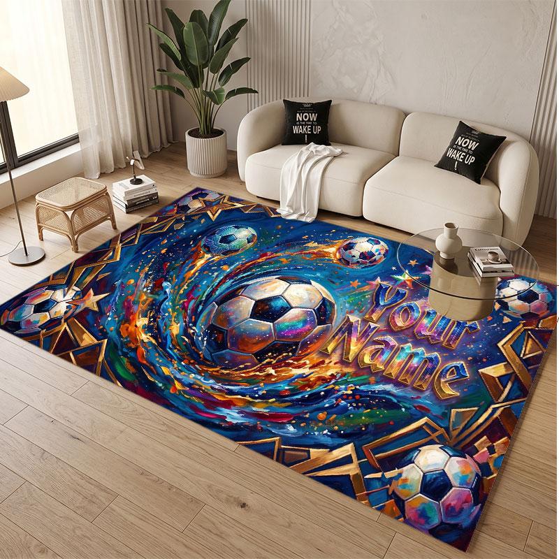 American Football Theme Soft Crystal Velvet Rug Custom Name & Text Print Non Slip Floor Rug for Bedroom Living Room