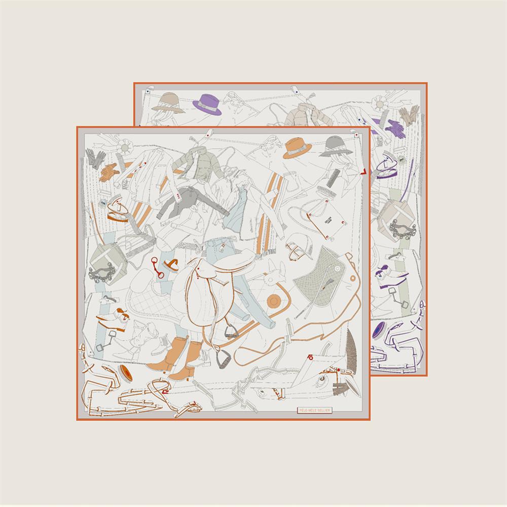 POBING Curled Twill Silk Scarf Women Saddle Double Side Printed Square Scarves Wraps Echarpes Foulards Femme Hijabs 70CM