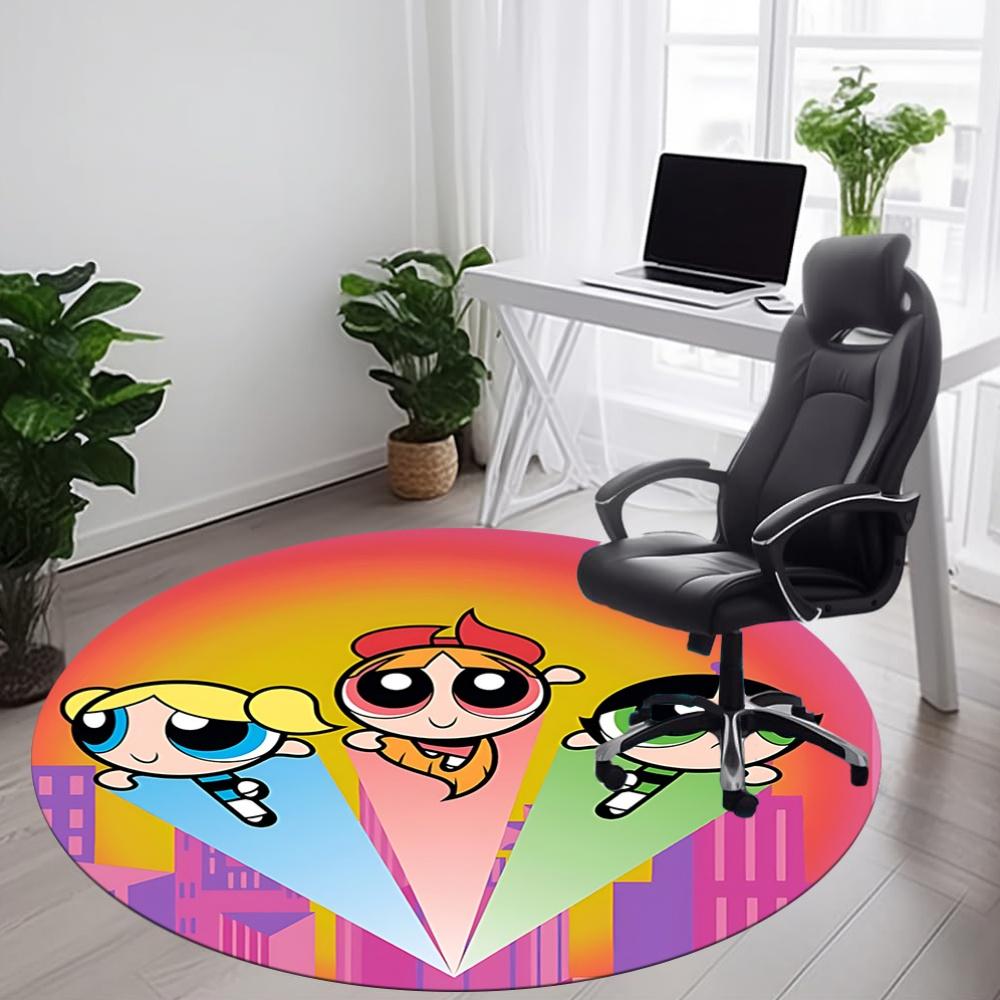 1pc Powerpuff Girls Office Round Area Rug, Under Office Chairs Bedroom Living Room Home Decor, Room Deco, Available in Various Sizes