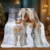 Pferd und Fohlen im Schnee Wintertier Fleece-Decke Mutter und Fohlen Pferd Liebe Thema Weiche Gemütliche Überwurfdecke für Zuhause Schlafzimmer Dekoration