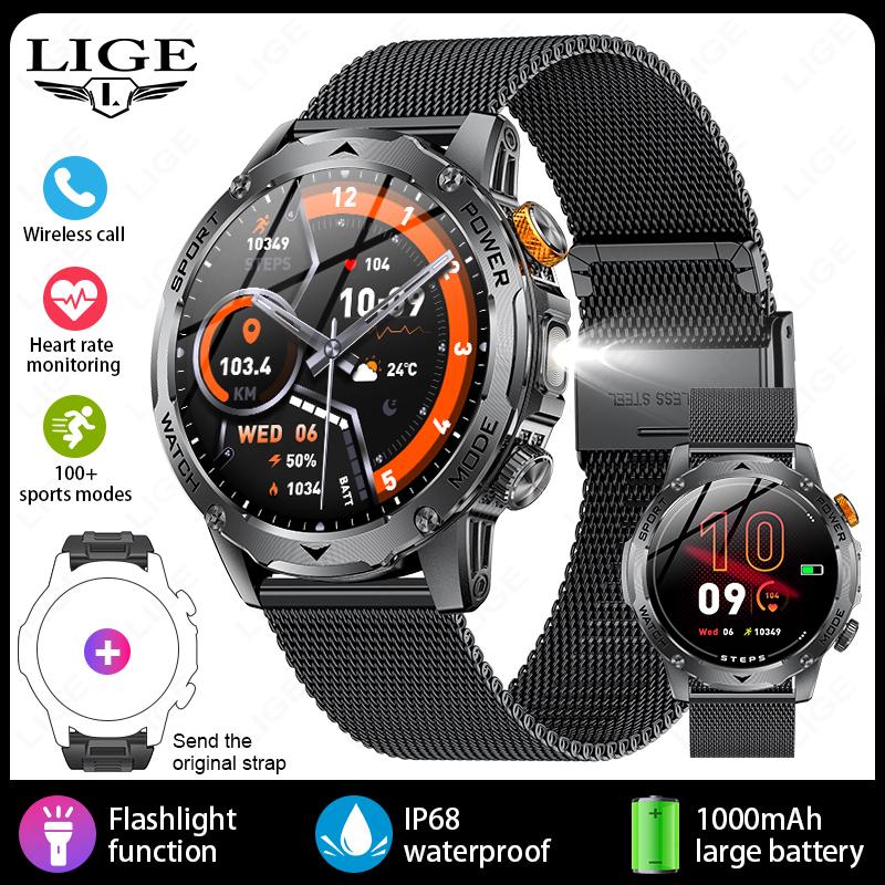 LIGE New 1000mAh Capacity Battery Smart Watch LED Flashlight Outdoor Mountain Climbing Cycling Sports Health Monitor Smartwatch