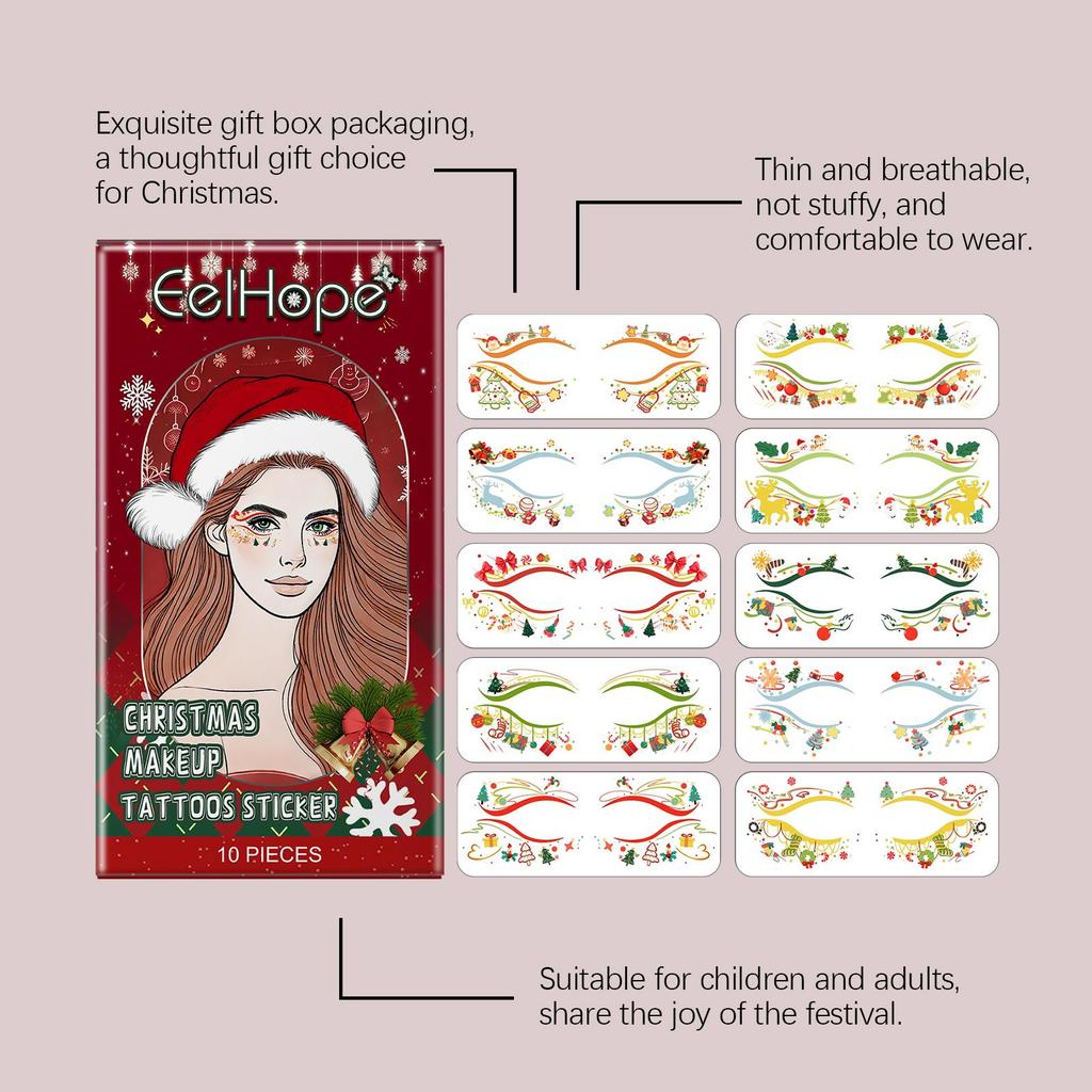 Christmas Face Stickers Christmas Facial Tattoos Showcase the Christmas Atmosphere Easy and Fun Decoration 10pcs