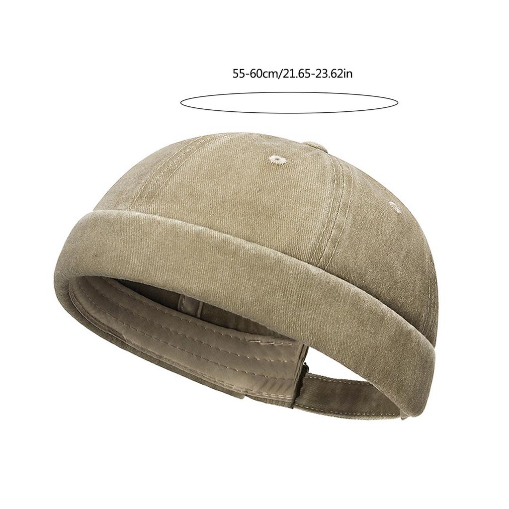 Hip Hop Hat Rolled-Cuff Harbour Hat Distressed Brimless Skull Hat Adjustable Washed Casual Hat for Outdoor Photo Props