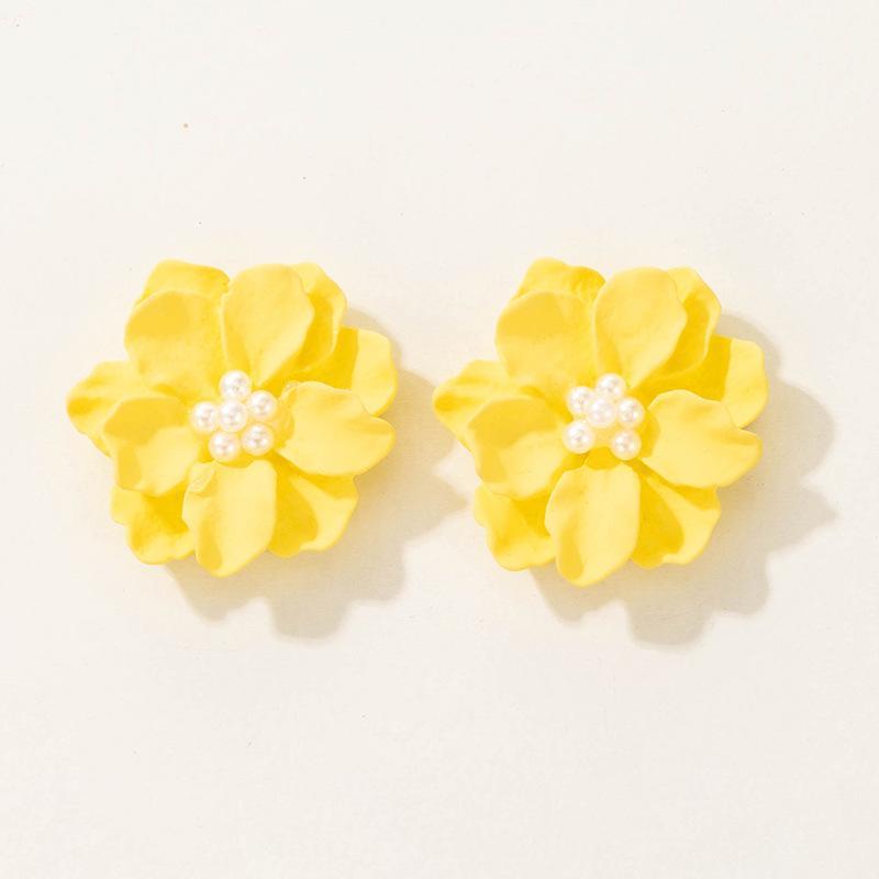 Big White Camellia Flower Imitation Pearl Stud Earring for Women Elegant Korean Sweet Resin Ear Wedding Party Jewelry