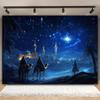 Ein Weihnachtsabend-Hintergrund der Weihnachtsszene - Das Sternenwüsten-Reise-Design der Heiligen Familie