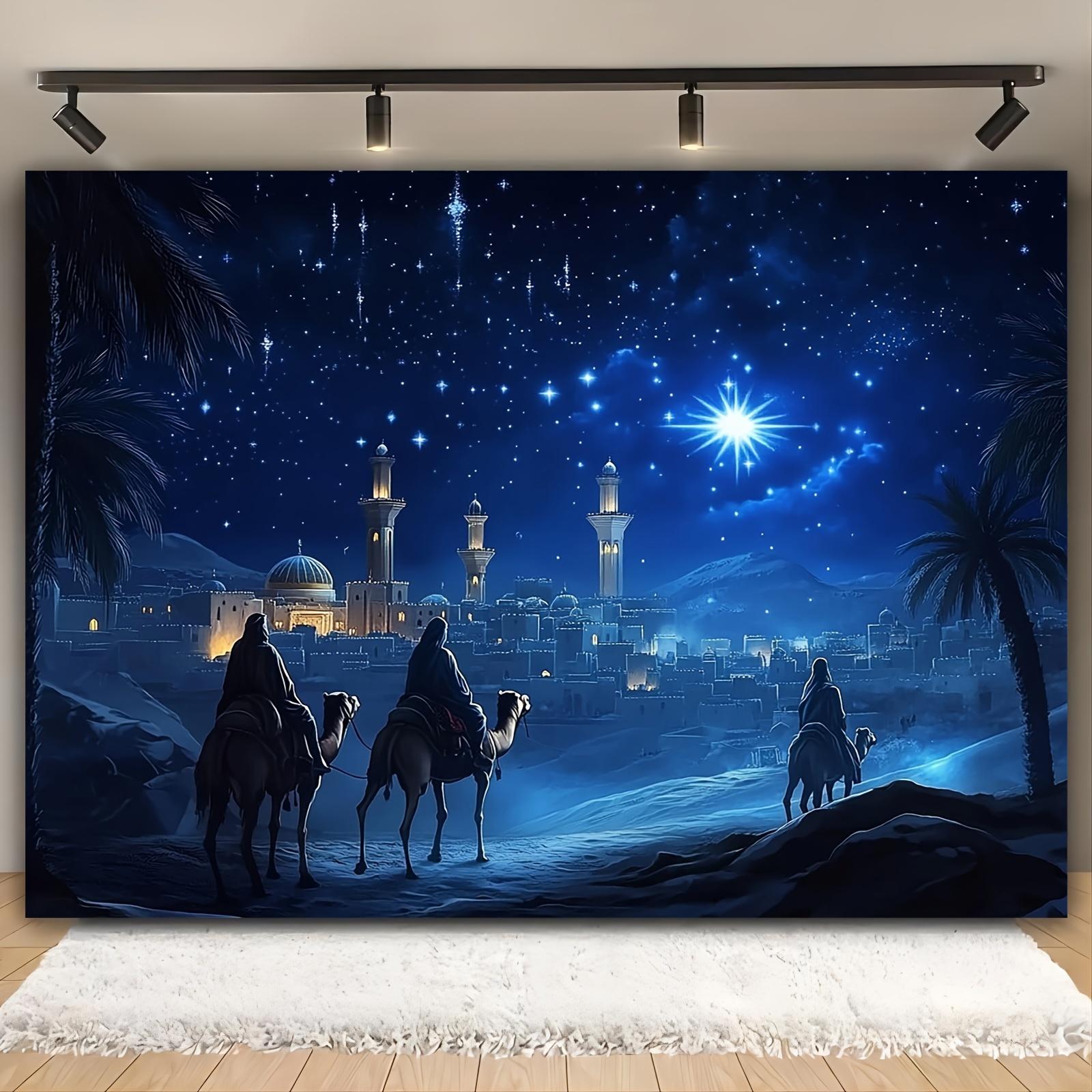 One Christmas Eve background of the Nativity scene - The Starry Desert Journey Design of the Holy Family (as the picture,100x150cm)
