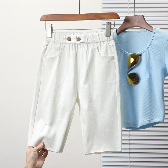 

DIMANAF 2024 Большие размеры Джинсы Шорты Брюки Женские свободные повседневные хлопковые джинсовые эластичные повседневные брюки Модные дырявые брюки XL белый