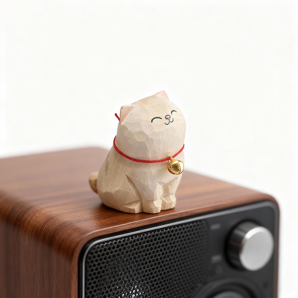 Cute Cat Animals Figurine Decorative Wooden  Ornament Kitten Statue Calico Coffee Home Bedroom Office Desk Decoration Gift Car