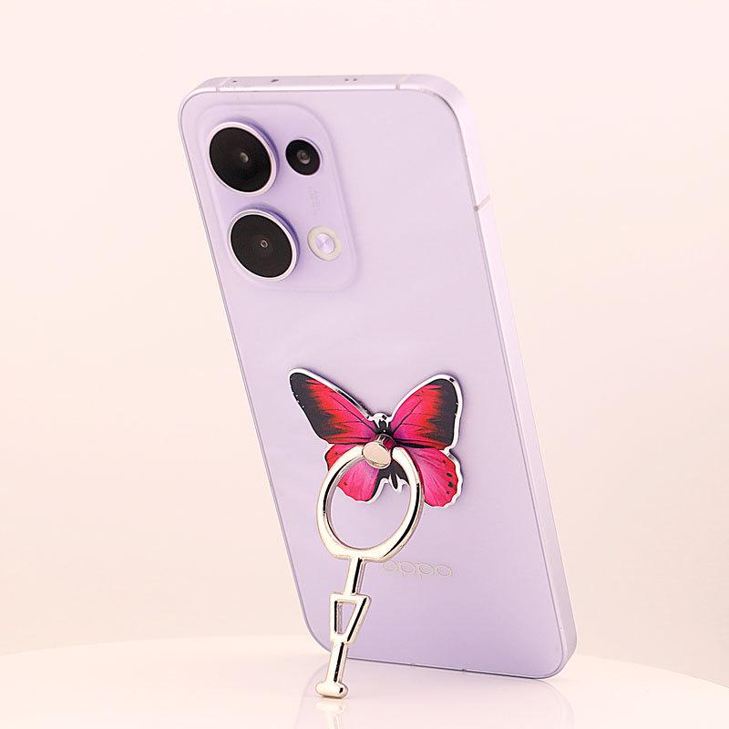 Butterfly Ring Holder: Full Metal Vertical Phone Stand, Cartoon Design for Women.