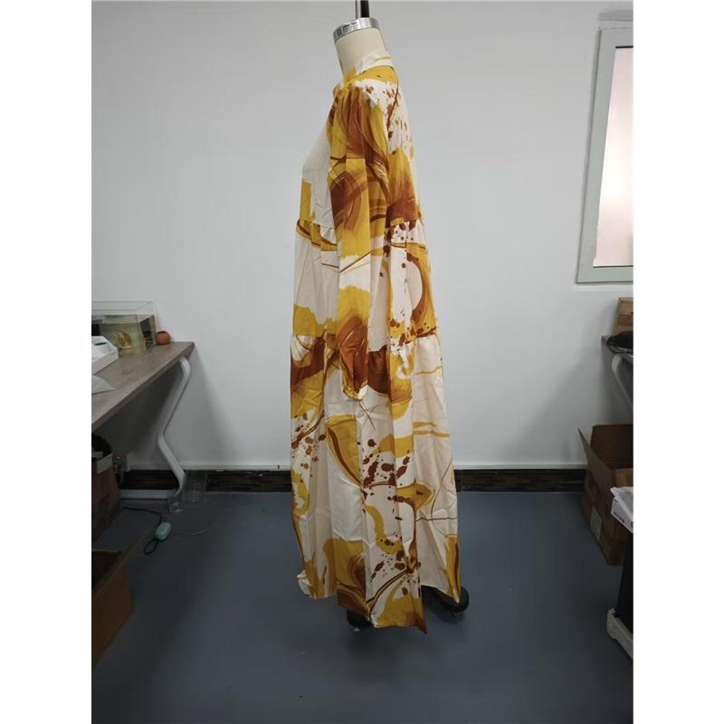 New Boho Floral Print Long Dress Loose Fit Long Sleeve V-Neck Plus Size For Women