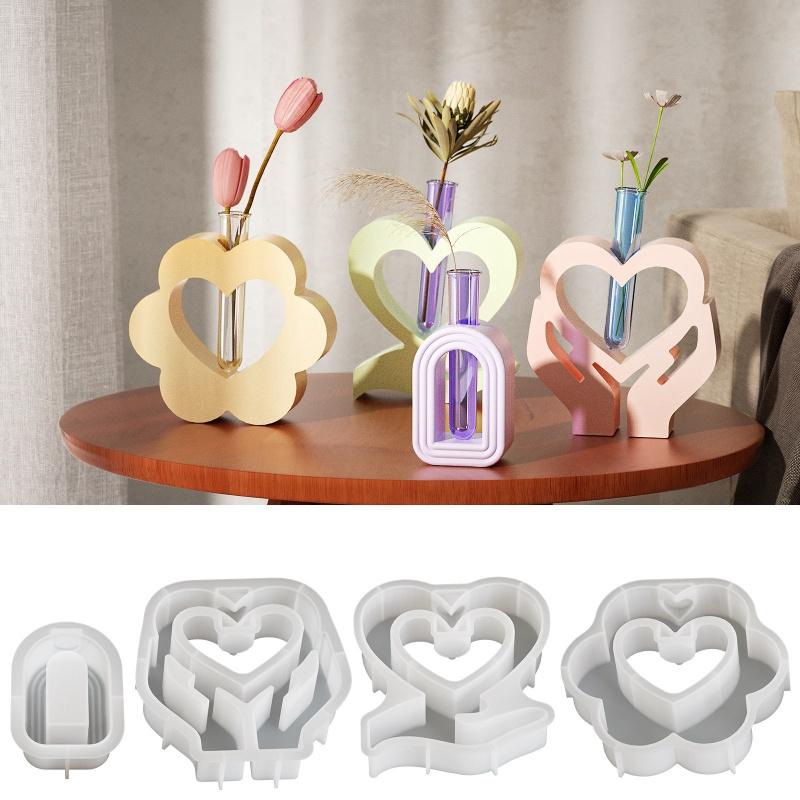 Holding Heart Shaped Hydroponic Vase Silicone Mold DIY Arch Test Tube Flower Vase Concrete Resin Molds Home Office Desktop Decor