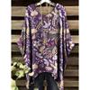 Boho Floralprint Damen T-Shirt Einfaches Vintage Unregelmäßiger Saum Rundhals T-Shirt Modische und Vielseitige Damenbekleidung
