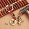 Pure Brass 12 Zodiac Keychain Pendant Five Emperors Money Lucky Key Ring Accessories Creative 3D Birth Year Women Men Bag Pendant New Year's Day Gifts