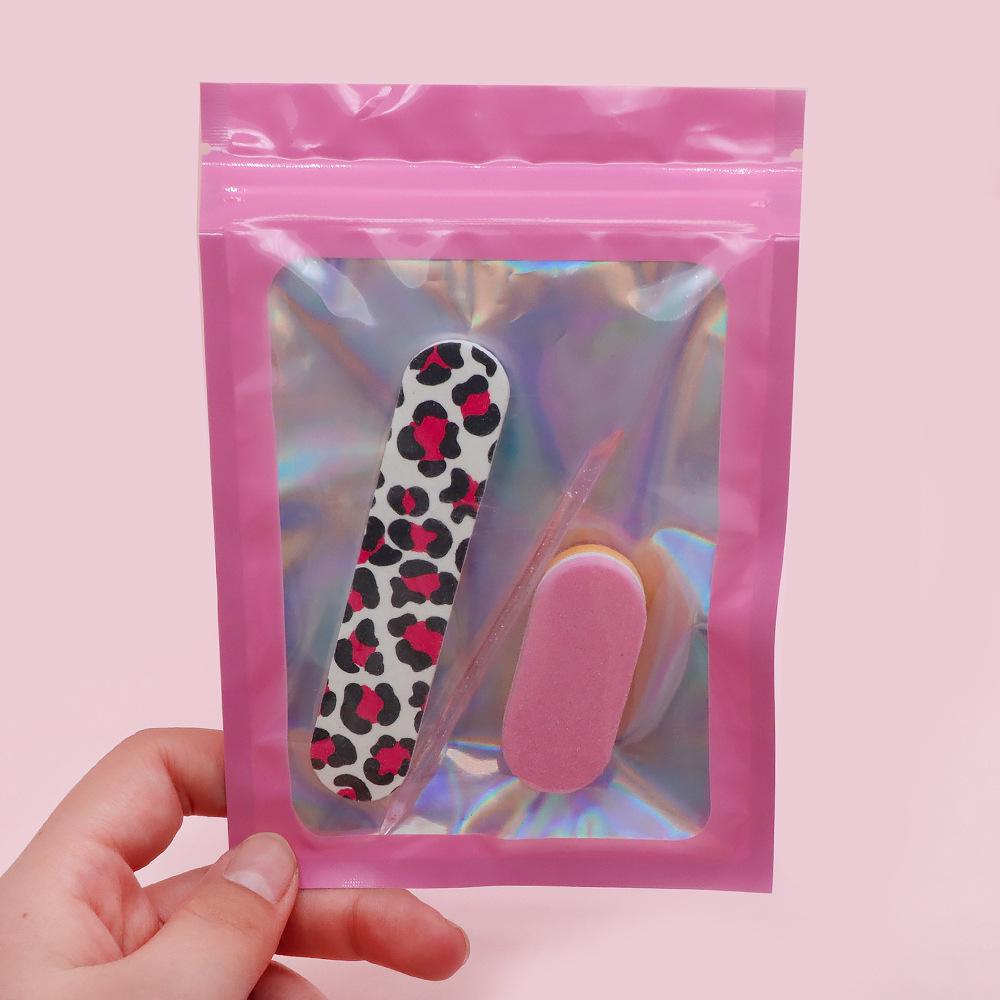 

Wearable Pink Manicure Kit: Nail File, Finger Separator, Polishing Strip, Brush