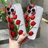 Aesthetic Red Tulip Bouquet Clear Phone Case for iPhone 17 16 Pro Max 15 Pro 14 13 12 11 16E X XR XS 7 8 Plus Protective Cover