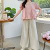 Big Girl Summer Casual Suit Korean Fashion Slim Fit Little Girl Short Sleeved Wide Leg Pants Two-piece Set
