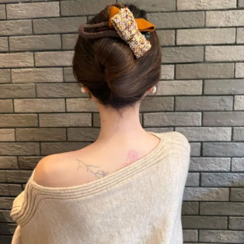 Autumn Winter Chic Bow Fluffy Hair Claw Elegant Women Back Head Shark Clip Fashion Hair Accessories