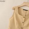 ZANZEA Canottiere Casual da Donna con Scollo a U, Colore Unico, Vestibilità Larga, Senza Maniche