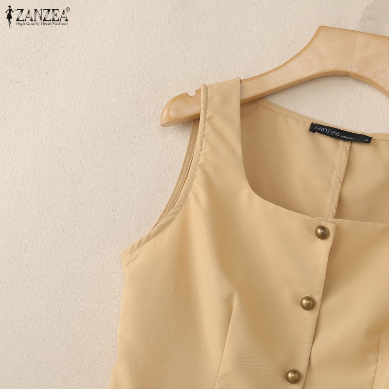 ZANZEA Canottiere Casual da Donna con Scollo a U, Colore Unico, Vestibilità Larga, Senza Maniche