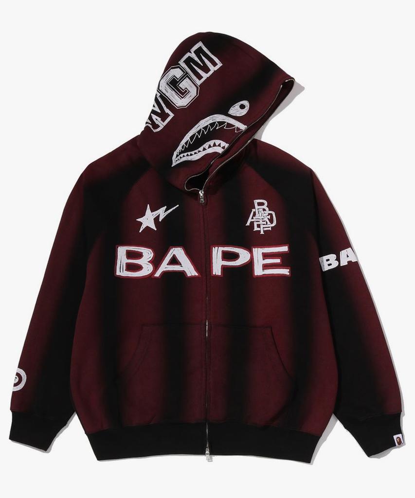 Bape Hand Draw Football Shark Relaxed Fit Full Zip Hoodie (M) Black