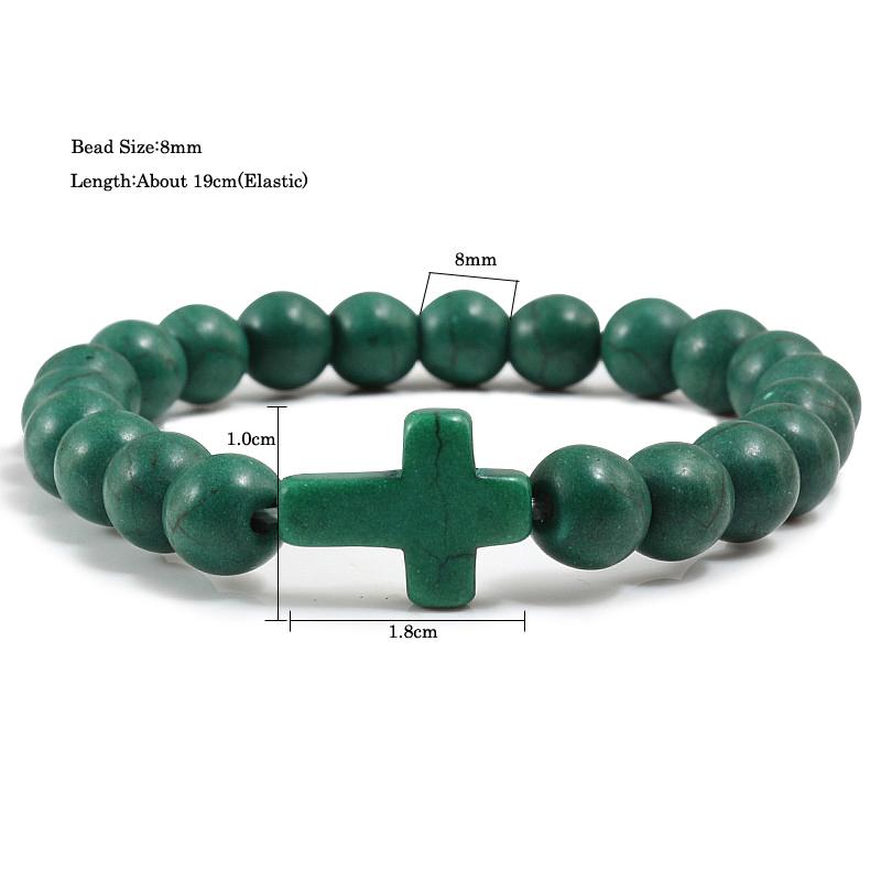 Fashion Jesus Cross Natural Stone Bracelets Charm Blue Pine Stone Black Lava Matte Beaded Bracelets Bangles Women Yoga Jewelry