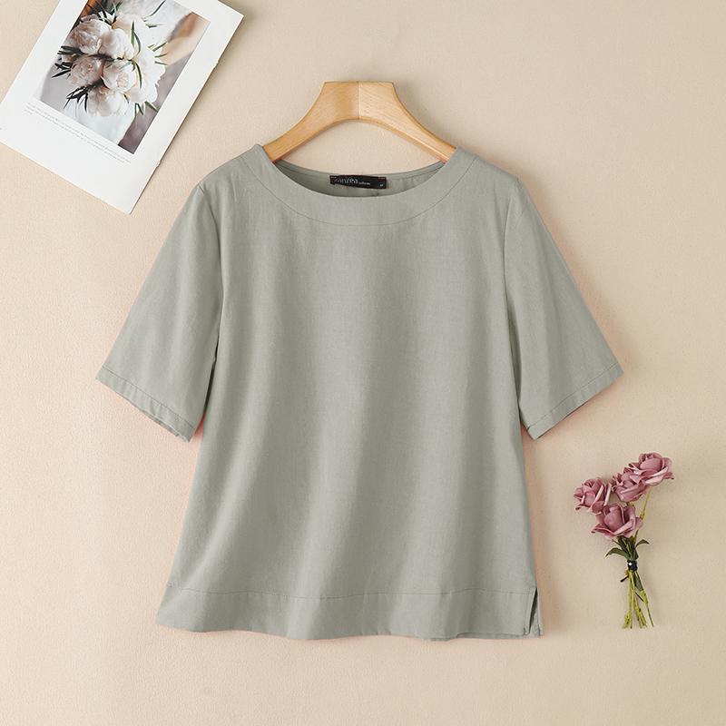 ZANZEA Women Casual Round Neck Summer Short Sleeve T-Shirts