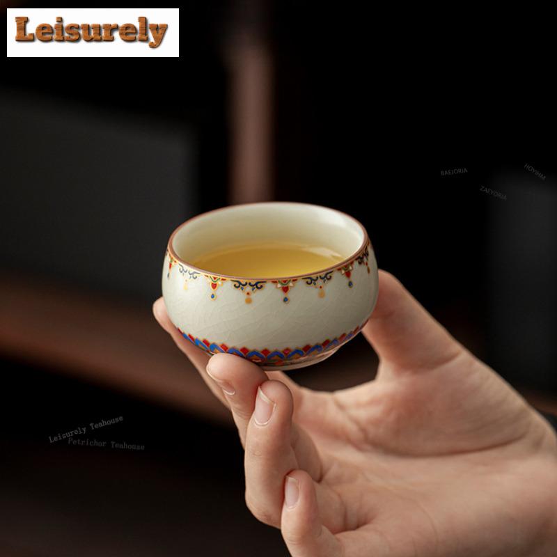 111ml Dunhuang Ru Kiln Arhat Teacup Luxury Tea Bowl Sample Tea Cup Tea-tasting Fragrance Cup Jianzhan Master Cups Drinkware
