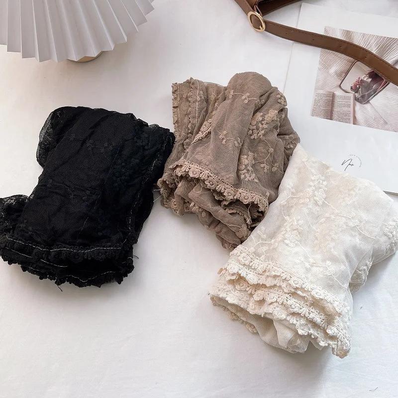 VREOVOR Vintage Hollow Lace Scarf Women's Shawl Silk Transparent White Gauze Embroidered Thin Cotton and Linen Spring and Autumn