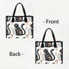 Folk Black Cat Pattern Tote Bag Daily Large Capacity Durable Casual Shopping Shoulder Handbag