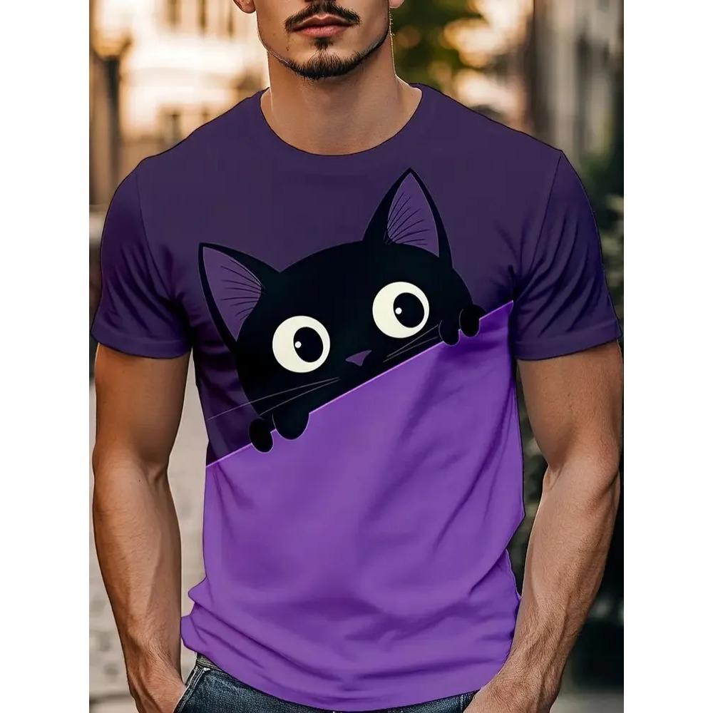 Summer Men's Fun Animal Creative 3D Printed Round Neck Short Sleeve T-shirt Fashionable Comfortable Loose Large Breathable Sports Leisure T-shirt