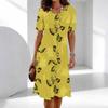 Robe midi à manches courtes imprimée pour femme, col rond, coupe ample et décontractée, ligne A, robe de tous les jours
