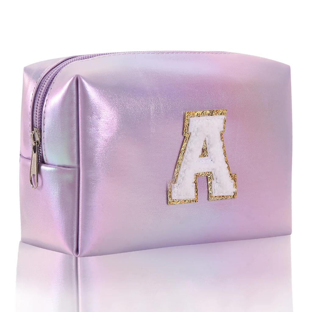 Octagonal Embroidered Letter Makeup Bag Large Capacity Travel Toiletries Storage Bag Handbag Cosmetic Bag Makeup Pouch Organizer