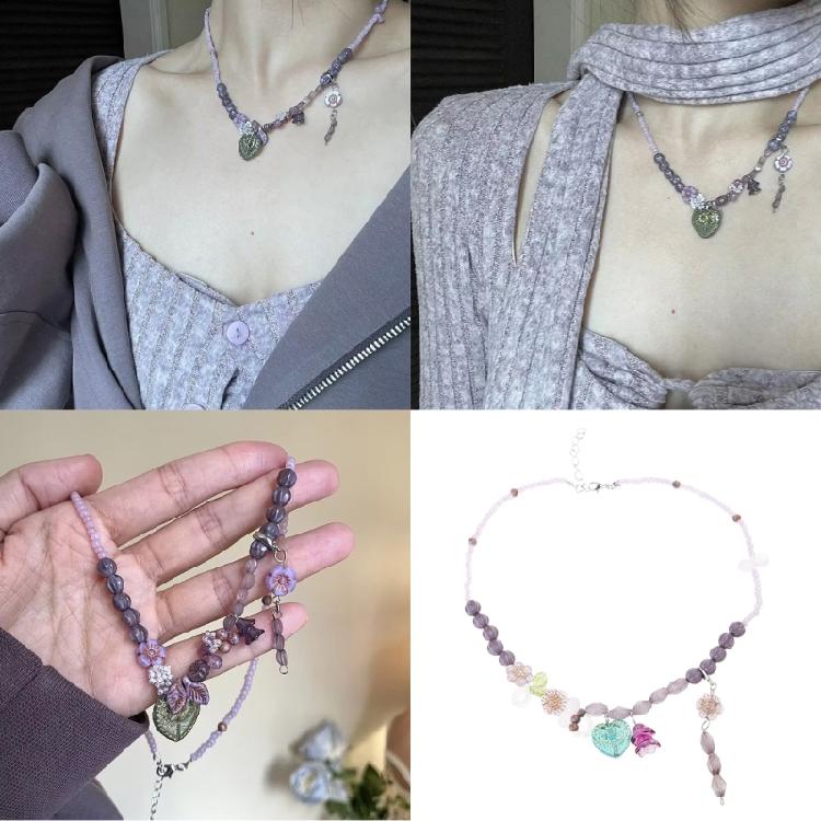 Fashionable Heart Beaded Necklace Adjustable Clavicle Chain Handmade Jewelry for Social Event and Everyday Wear