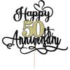 Black Gold Happy 50th Anniversary Cake Toppers- 50 Wedding Anniversary Party Decoration Ideas,Birthday Cake Decorations,50th Anniversary