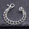 Thick Men's Trendy Punk S925 Sterling Silver Bracelets Retro Graffiti Skull Pattern Cuban Link Chain Bangle Jewelry