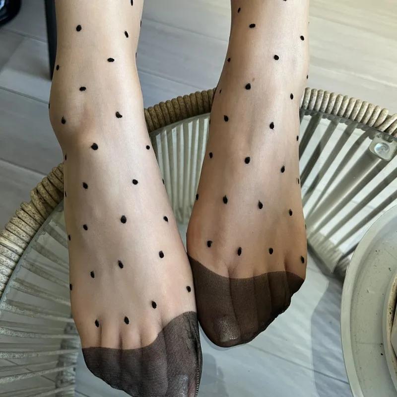 Retro Small Dot Nude Stockings Ladies See Through Long Non Elastic Socks Party Club Sexy Stockings For Garter Belt