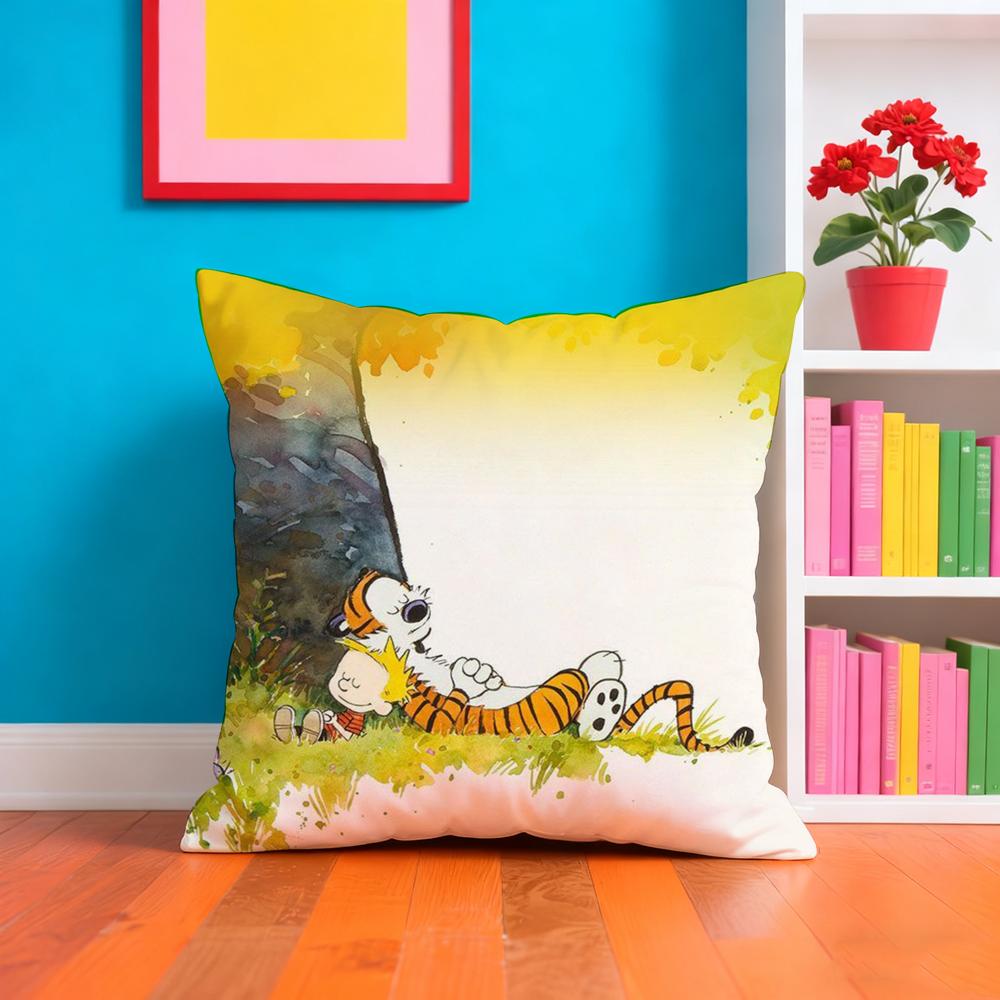C-Calvin And H-Hobbes Cushion Cover Plush Fabric Soft Double-Sided Printed Sofa Warm Winter Home Gift Pillow Case
