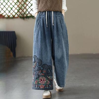 Baumwollhose Damen Sommer Lockere Elastische Freizeithose Damen Stickerei Hohe Taille Dünnschliff Gerade Große Jogginghose Damen