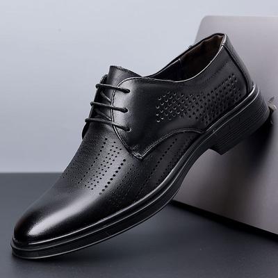 Lederschuhe Herren formelle Kleidung Business Casual Leder weiche Sohle Sommer hohl atmungsaktiv dicke Sohle schwarz Hochzeit Bräutigamschuhe Herrenschuhe