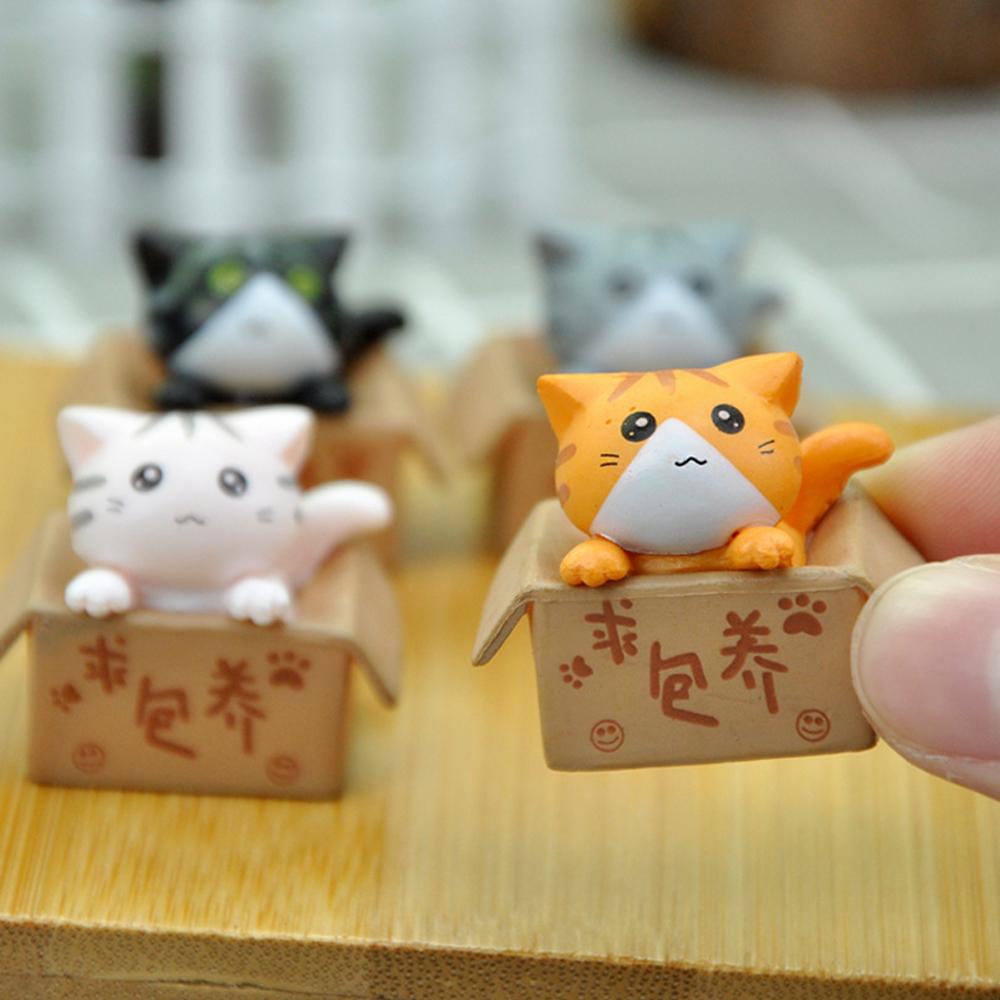 1/4 Pcs Kawaii Mini Cat Ornament Garden Kitten Statue Gift for Kids Children Baby Room Decoration Toy Miniature Figurines Home D