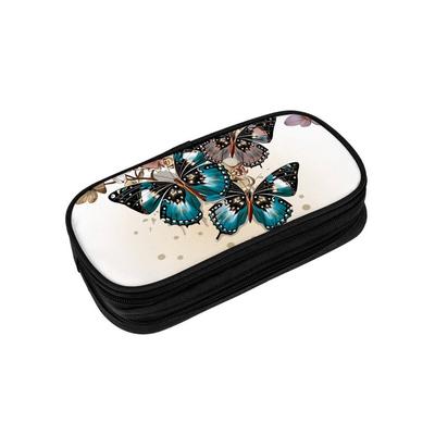 Butterfly Print Multifunctional Double Layered Pen Case for Boy/Girls Best Gift 2D Cartoon Pencil Case for Children