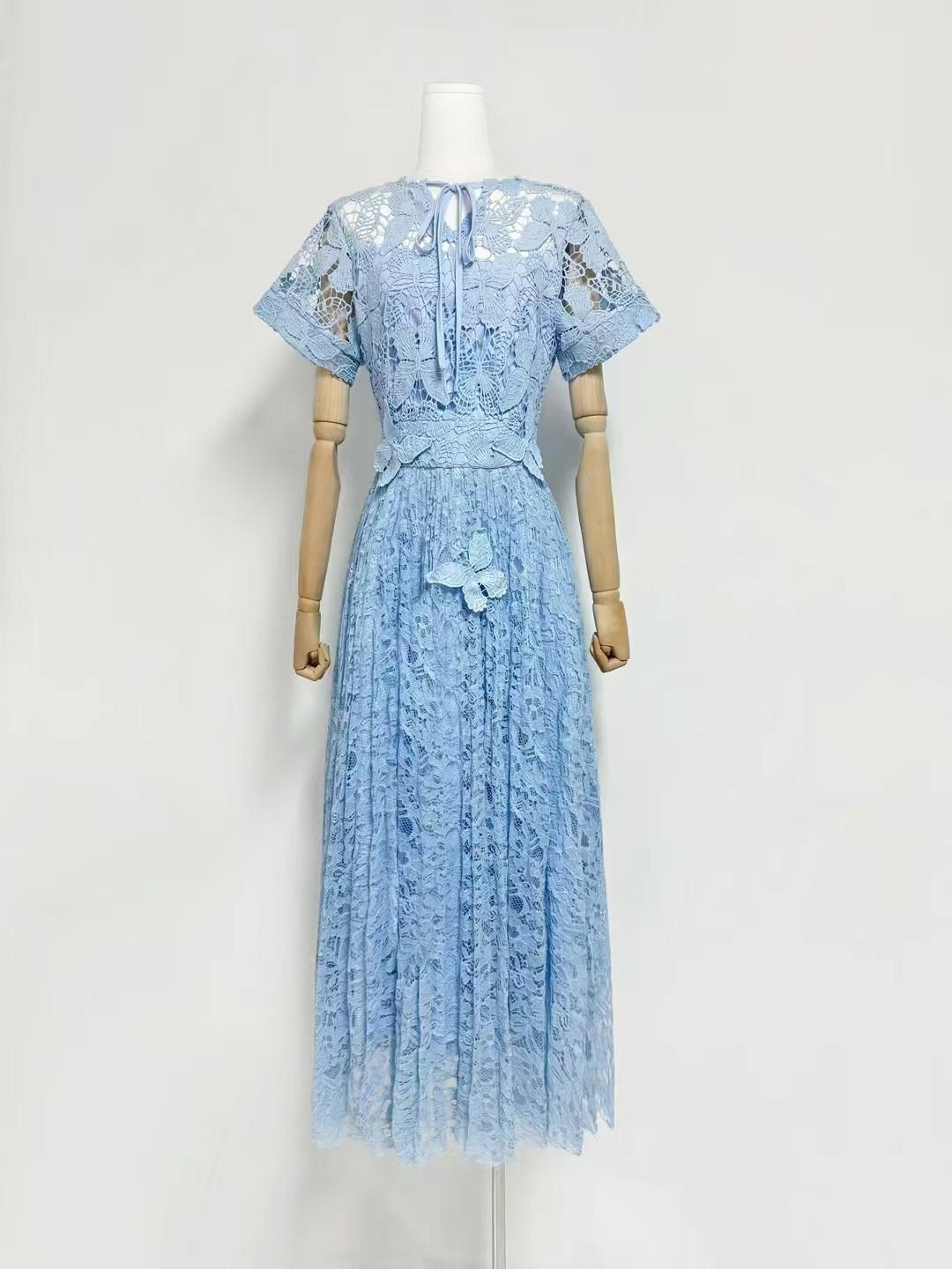 Blue Lace Dress Autumn French Fashion