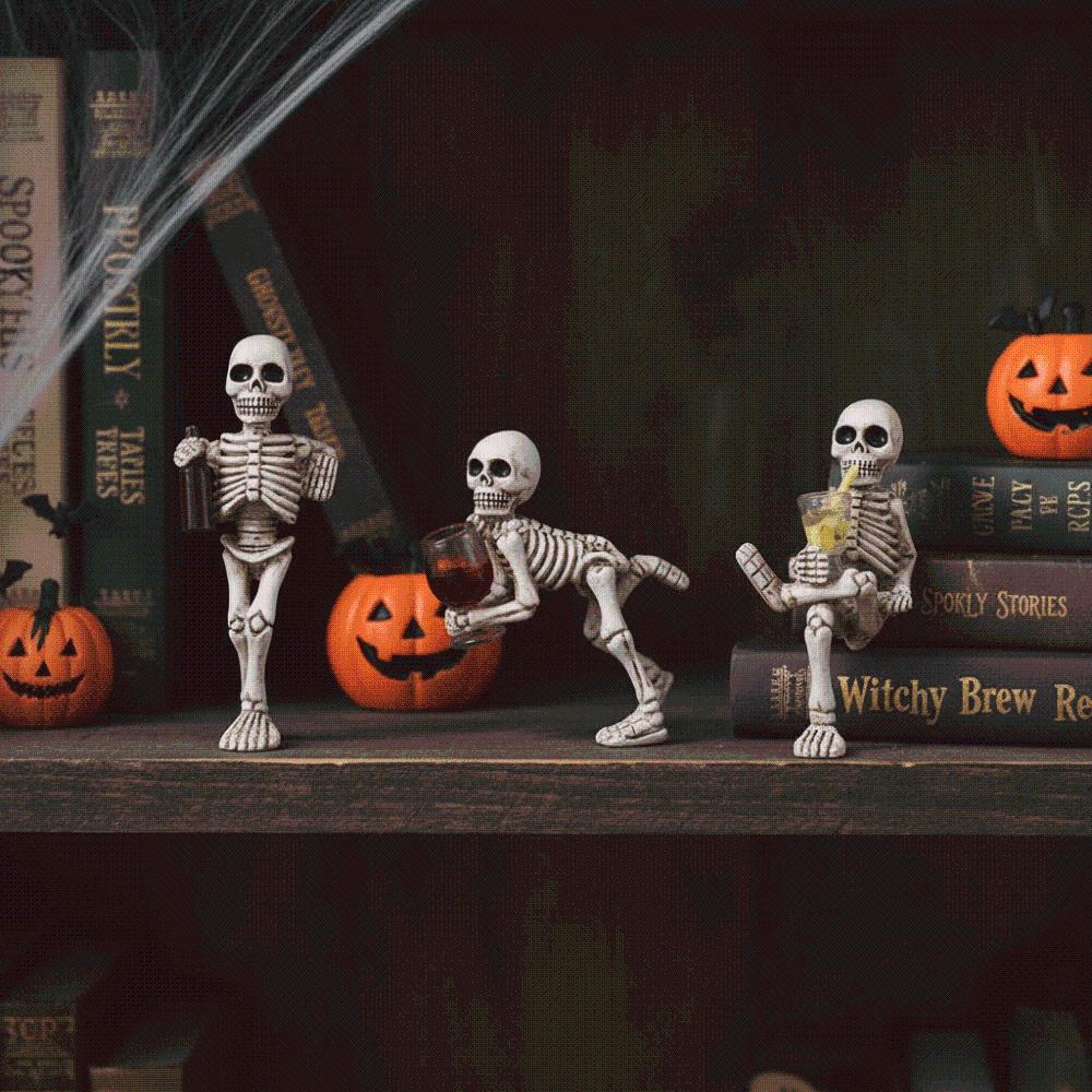 Miniature Miniature Skull Figurine Weatherproof Flowerpot Edge Hanger Halloween Desk Decor