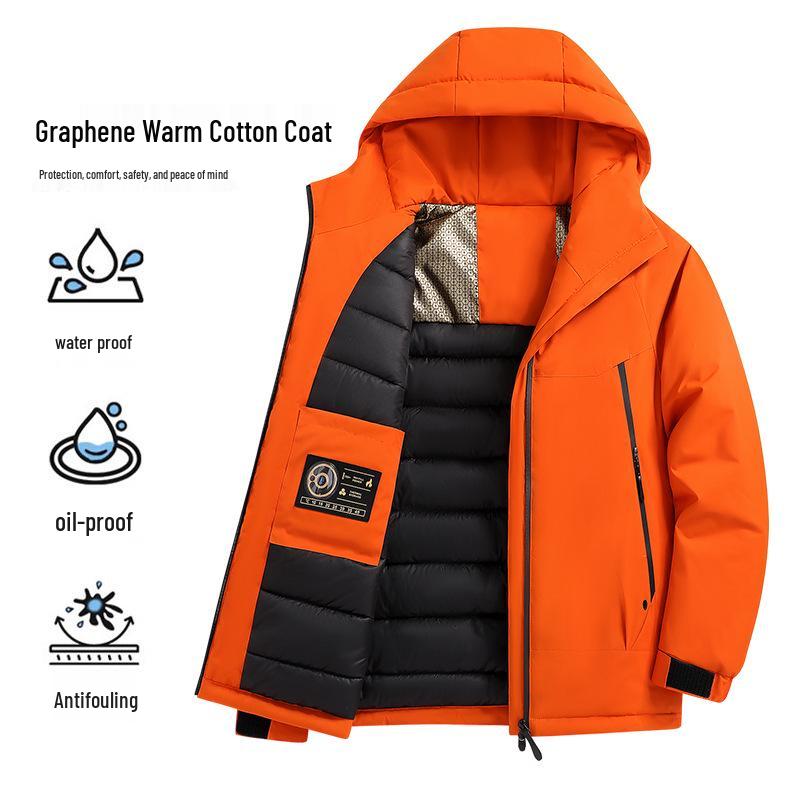 Men's Thickened Graphene-Heated Winter Jacket - Warm, Hooded, Cotton Outerwear for Couples