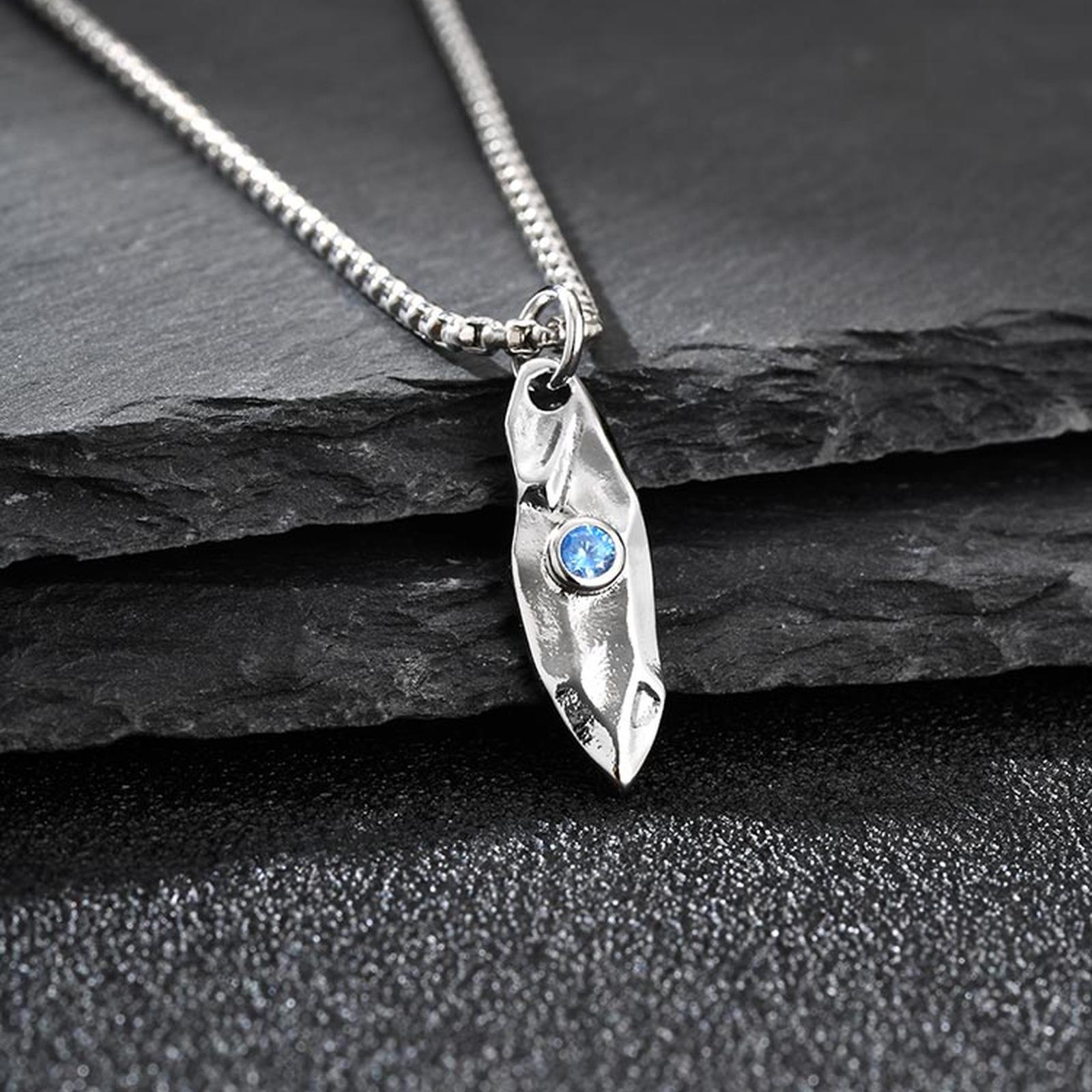

Vnox Blue Zircon Wish Stone Pendant Necklace for Men, Metal Pendant with Box Chain Vintage Hip Hop Birthday Party Jewelry Gifts 50cm