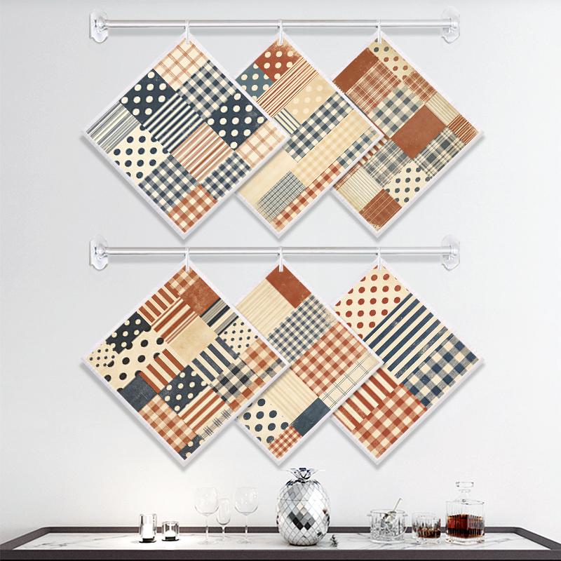 6PCS Cleaning Dishcloths Reusable Kitchen Dish Towels Grid Stripe Pattern Dishcloth Absorbent Lint Free Cloth Washable Duster Rags Tea Towels